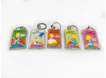 A-64- LOT OF FIVE VINTAGE 'THE SIMPSONS' PLASTIC KEYCHAINS - HOMER, BART, MARGE, LISA, MAGGIE