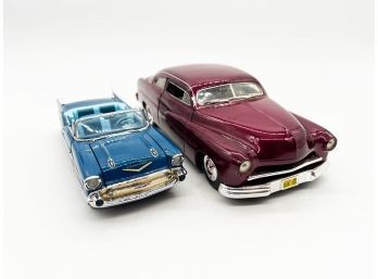 A-44- LOT OF TWO DIE CAST COLLECTOR CARS - DANBURY MINT 1957 CHEVY BEL-AIR & ERTL 1951 MERCURY