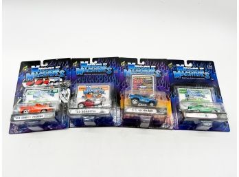 A-6- LOT OF FOUR 'MUSCLE MACHINES' DIE CAST CARS IN ORIGINAL UNOPENED PACKAGES