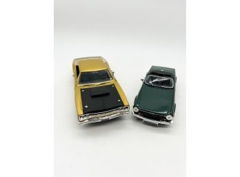 A-51- LOT OF TWO DIE CAST COLLECTOR CARS - ERTL 1969 DODGE SUPER BEE & ERTL 1974 TRIUMPH TR-6