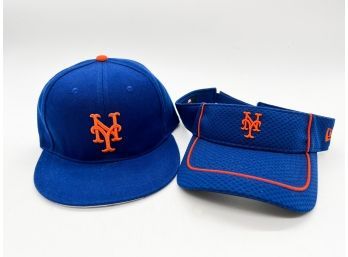 A-37- LOT OF TWO - N.Y. METS BASEBALL HAT & VISOR - NATHANS GIVEAWAY WITH SKYLINE ON RIM