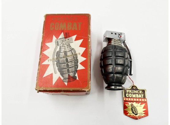 (109) VINTAGE HAND GRENADE TABLE TOP CIGARETTE LIGHTER BY PRINCE-ORIGINAL BOX- NEW IN BOX