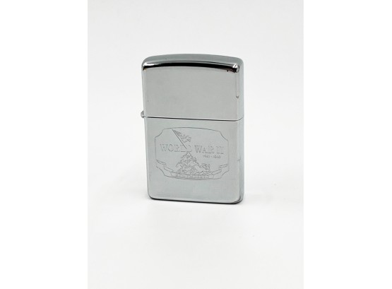 (136) VINTAGE 1991 'ZIPPO' LIGHTER -IN CASE-INSCRIBED WW11 REMEMBERED-LOOKS LIKE IT WAS NEVER USED