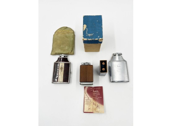 (112) LOT OF 3 VINTG. RONSON LIGHTERS-TABLE TOP VICEROY  ORIG BOX W/ CARTRIDGES, 2 CIGARETTE HOLDERS UNTESTED