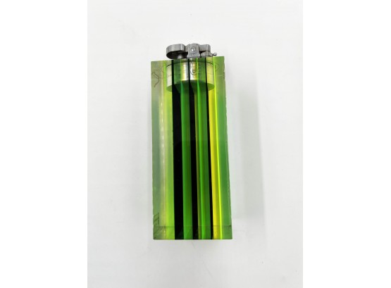 (120) MCM LUCITE TABLE LIGHTER 'PENGUIN' GREEN MULTI COLOR - RICHARD SOONG - UNTESTED