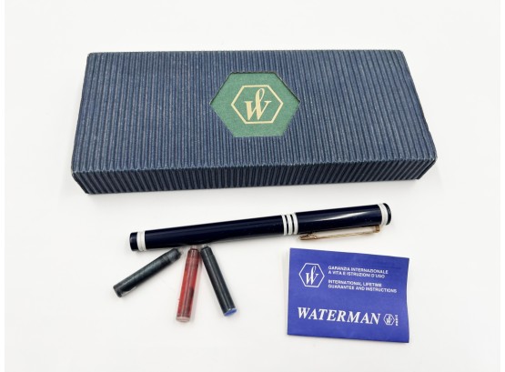 (17) Waterman Cartridge Fountain Pen-in Orig Box-w/cartrigdes-untested-color Blue