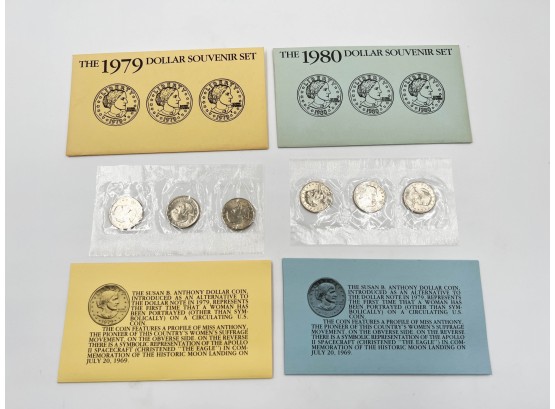 (108) LOT OF 6 UNCIRCULATED SUSAN B ANTHONY US DOLLARS-1979 AND 1980