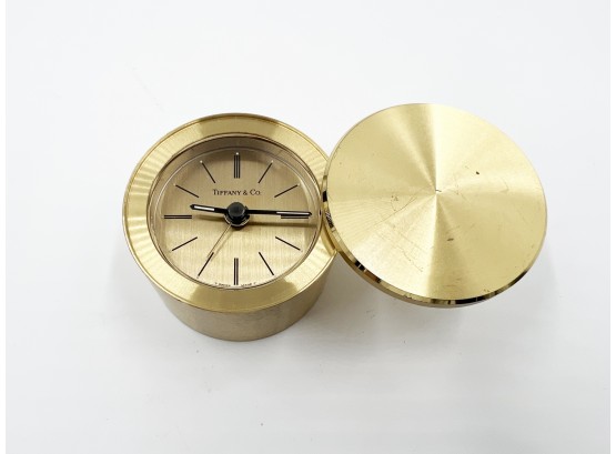 (57) VINTAGE TIFFANY AND CO. BRASS SWISS MADE TRAVEL ALARM SWIVEL CLOCK-UNTESTED