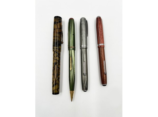 (50) LOT OF 4 VINTAGE FOUNTAIN PENS-1 COMBO  PEN & PENCIL-2 STERBROOK, 1 WEAREVER-1 ACCURATE-UN TES TESTED