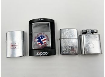 (39) LOT OF 4 VINTAGE LIGHTERS-3 ZIPPO , MONSANTO US VETERENS OF WAR-PLUS 1 RONSON-ALL UNTESTED