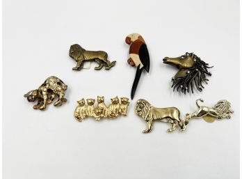 (J-91) LOT OF SEVEN VINTAGE ANIMAL BROOCHES