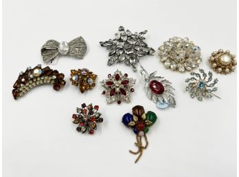 (J-65) LOT OF 11 VINTAGE COSTUME JEWELRY PINS / BROOCH