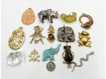 (8) LOT OF 14 COSTUME JEWELRY PINS/BROOCHES-J & J AND 1 FROM IRAN