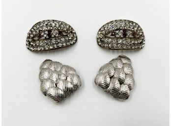 (J-89) TWO ANTIQUE PAIR OF RHINESTONE & SILVER TONE SHOE CLIPS