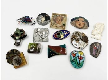 (J-69) LOT OF 14 VINTAGE PINS - MODERNIST, FACES, ABSTRACT