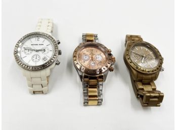 (J-33) LOT OF THREE LADIES WRIST WATCHES - MICHAEL KORS & TWO 'TOY' - UNTESTED