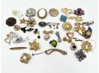 (J-45) BIG LOT OF VINTAGE COSTUME JEWELRY BROOCHES