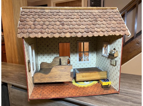 (B-29) VINTAGE WOOD DOLL HOUSE WITH FURNITURE  - 16' BY 14' BY 14'