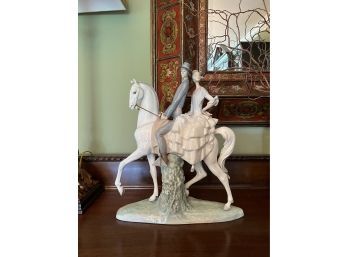 LLADRO LARGE FIGURINE -'ANDALUSIANS GROUP'- 17' HIGH, 14 WIDE- SPANISH COUPLE RIDING ANDALUSIAN HORSE -PERFECT