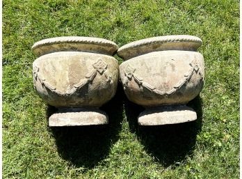 PAIR OF VINTAGE CONCRETE CEMENT FOOTED PLANTERS - MATCHING SET - 14'