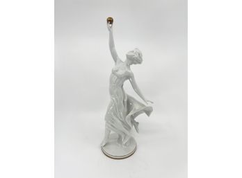 (L-14) VINTAGE GOEBEL Art Deco WOMAN HOLDING A GOLD SPHERE - PORCELAIN STATUE - STATUES - 14' TALL
