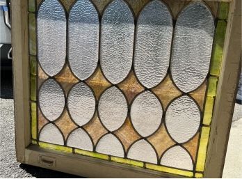 (G-2B) VINTAGE STAINED GLASS WINDOW WITH YELLOW GEOMETRIC OVAL DESIGN - 29' BY 32'