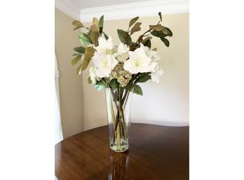 (L-40) OVERSIZED GLASS VASE WITH ARTIFICIAL FLOWERS IN RESIN - 38' TALL IN TOTAL