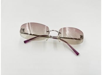 (J-14) PRE OWNED CHANEL ROSE TINTED SUNGLASSES-'REAL' SMALL SCRATCHES ON LENS- MADE IN ITALY-AS SHOWN
