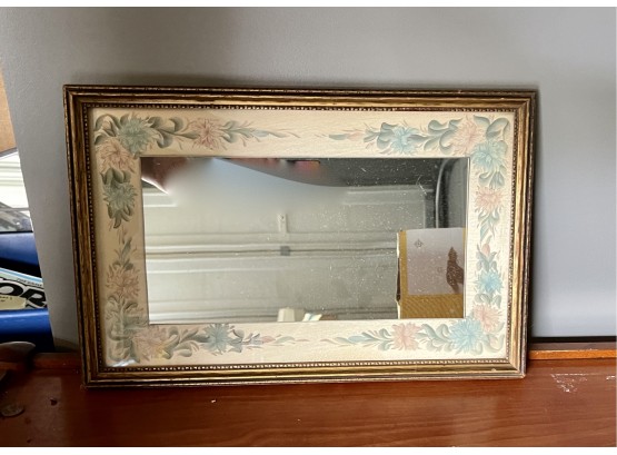 (G-13) ANTIQUE WOOD MIRROR WITH FLOWER DECORATION - 17' BY 12'