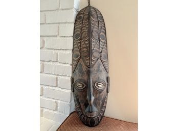 (B-8) VINTAGE WOODEN TRIBAL/ MASK SHIELD W/sHELL EYES FROM PAPUA, New Guinea COLLECTED IN THE 1970'S- 28' X10'