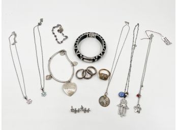 (LOT 11) LOT OF 13 PIECES OF FINE JEWELRY-ALL STERLING SILVER-EARRING, NECKLACE AND BRACELET