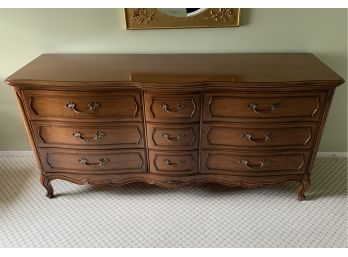 VINTAGE 1960'S FRENCH PROVINCIAL NINE DRAWER DRESSER - 68' LONG BY 32' HIGH BY 20' DEEP