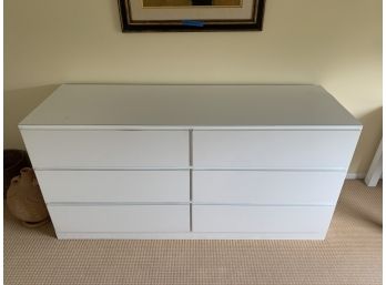 VINTAGE WHITE MICA DRESSER & NIGHT STAND - 60' LONG BY 20' DEEP & 22' BY 24' NIGHTSTAND -