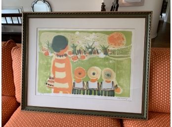 MID CENTURY LITHOGRAPH FRAMED ART - SIGNED - 24' BY 30' -EA- ARTIST PROOF -MENEWY?