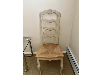 (B) SINGLE LADDER BACK OFF WHITE CHAIR WITH RUSH SEAT - 44' HIGH BY 18' WIDE