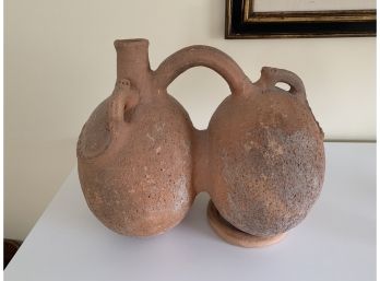 UNIQUE DOUBLE TERRACOTTA POT / JUG WITH CLAY RING STAND - 16' LONG BY 14' TALL