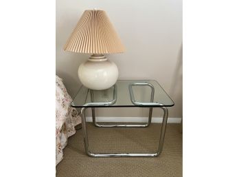 (B) VINTAGE 1970'S GLASS & CHROME END TABLE - MODERN, MCM - 28' BY 22' BY 21' HIGH
