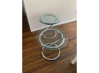 PAIR OF 1970'S MODERNIST GLASS & CHROME ROUND END TABLES - 2)' ACROSS BY 20' HIGH