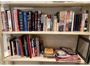 (B) TWO SHELVES OF ASSORTED BOOKS - HARD & SOFT COVER