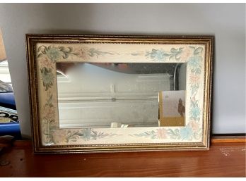 (G-13) ANTIQUE WOOD MIRROR WITH FLOWER DECORATION - 17' BY 12'