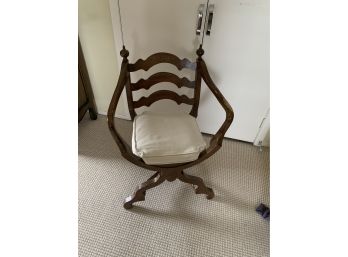 UNIQUE VINTAGE WOOD ARMCHAIR WITH CUSHION & FINIAL DETAIL - 33' HIGH BY 23' WIDE BY 19' DEEP