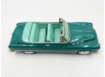 (LOT 13) VINTAGE 50'S GREEN METAL TIN FRICTION CONVERTIBLE MODEL CAR-MADE IN JAPAN-WORKS