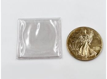 (LOT 85) 1993 GOLD TONE LIBERTY US DOLLAR COIN-1 OUNCE FINE SILVER-BRILLIANT UNCIRCULATED