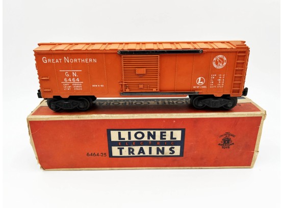 (LOT 2) VINTAGE LIONEL 'GREAT NORTHERN' FREIGHT CAR WITH 3 BARRELS-ORIG. BOX-6464-25