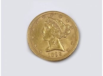 (LOT 73) LOT OF 1 US GOLD 1899  $5 LIBERTY HEAD HALF EAGLE COIN