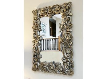 LARGE GOLD SWIRL FRAME MIRROR - HAND FINISHED IN DISTRESSED SILVER - 41' WIDE BY 60' HIGH