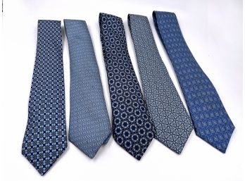 (j-15) LOT OF 5 HERMES MENS NECK TIES - ALL SILK AND MADE IN FRANCE - MAY NEED SPOT CLEANING