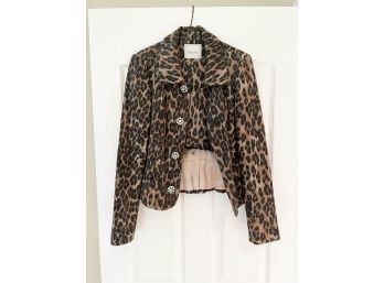 (MB) TRACY REESE LEOPARD PATTERN SKIRT SUIT WITH JACKET- SIZE 4 - RHINESTONE BUTTONS - SMALL RIP INSIDE LINING