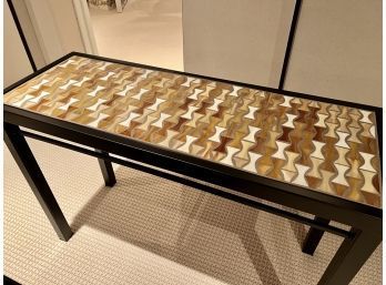 (THEATER) MOSAIC GLASS TILE CONSOLE TABLE WITH IRON BASE - WE HAVE TWO LISTED IN SEPARATE AUCTIONS-48X18X32H