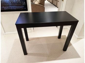 (BA-54) BLACK MICA PARSON'S TABLE STYLE DESK - 39' WIDE BY 20' DEEP BY 30' TALL - SOME DAMAGE, SEE PICS